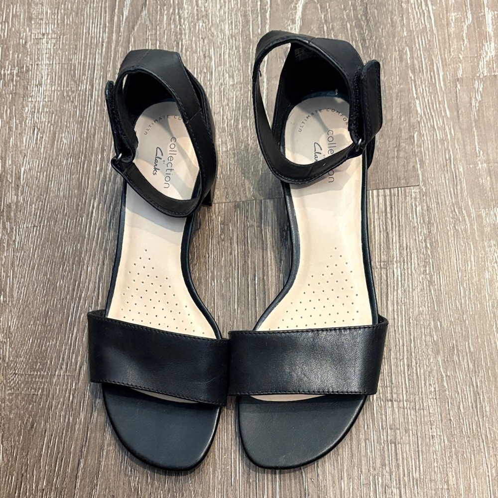 Clarks Black Leather Ankle-Strap Sandals